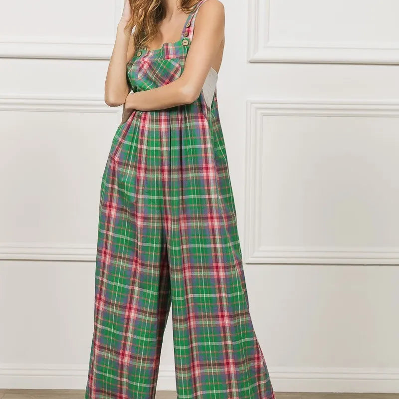 BiBi Multi Color Check Plaid Overall