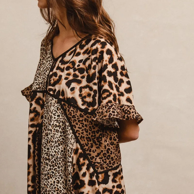 BiBi Leopard Prints Mix and Match Short Sleeves Dress