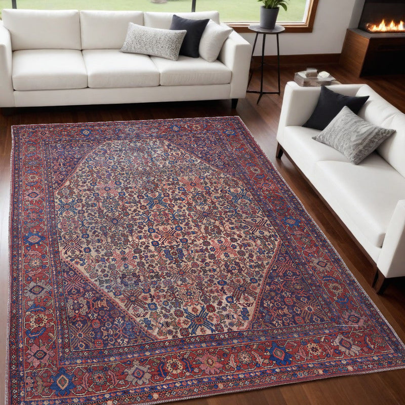 10' X 14' Ivory and Blue Floral Power Loom Area Rug