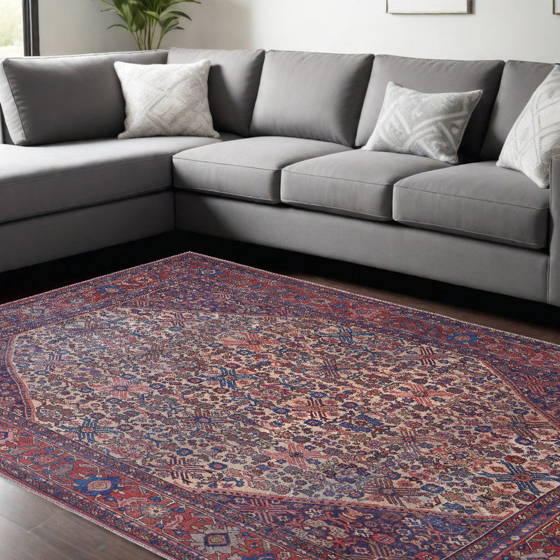 10' X 14' Ivory and Blue Floral Power Loom Area Rug