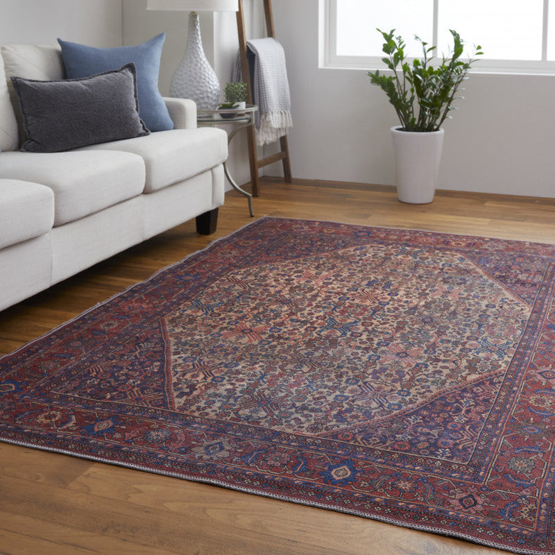 10' X 14' Ivory and Blue Floral Power Loom Area Rug