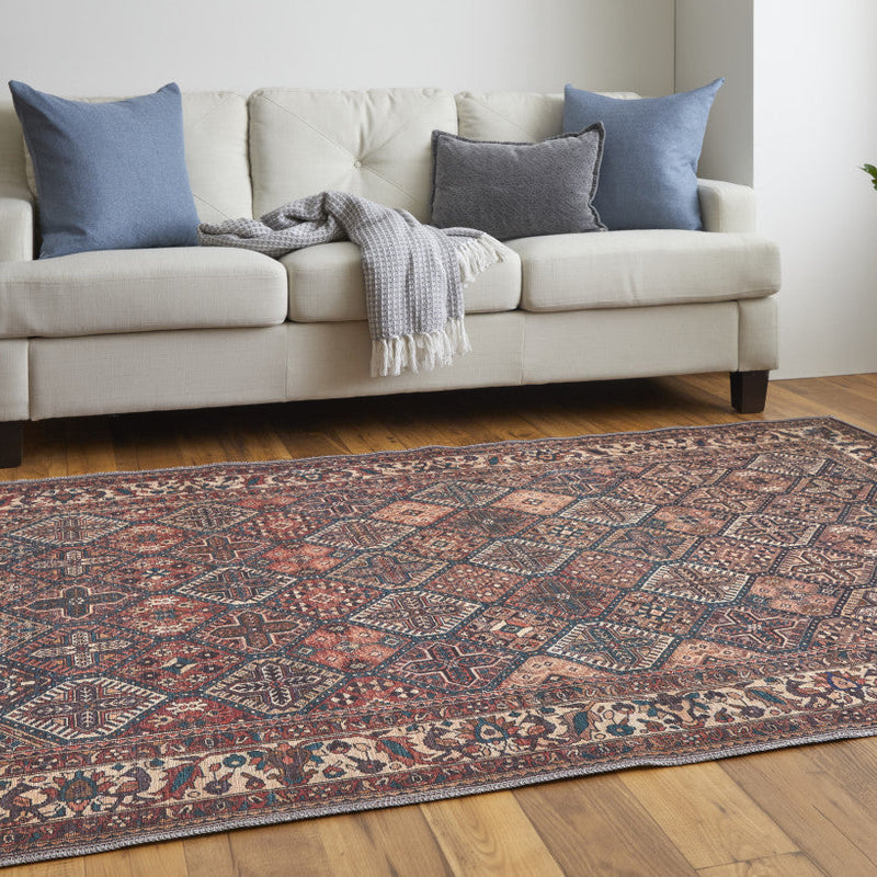 10' X 14' Ivory and Blue Floral Power Loom Area Rug