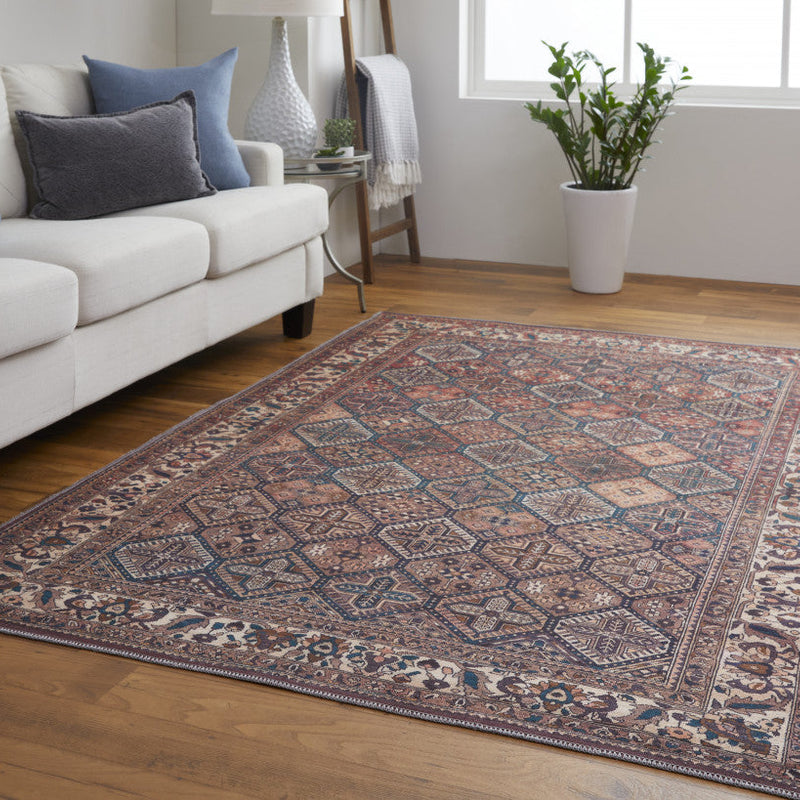 10' X 14' Ivory and Blue Floral Power Loom Area Rug