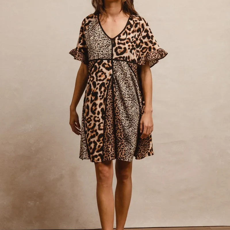 BiBi Leopard Prints Mix and Match Short Sleeves Dress