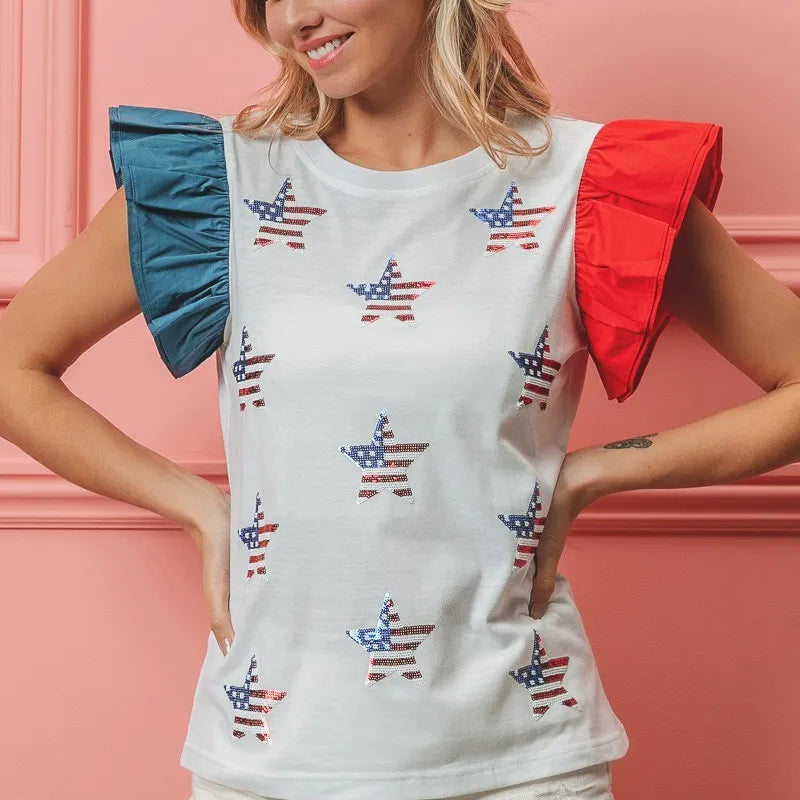 BiBi American Flag Sequin Stars Top