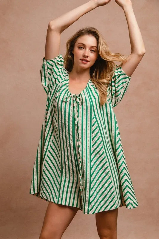 BiBi Puffy Sleeves Romper with Back Button Closure