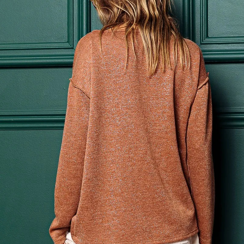 BiBi Mink Lurex Stitched Button Detail Top