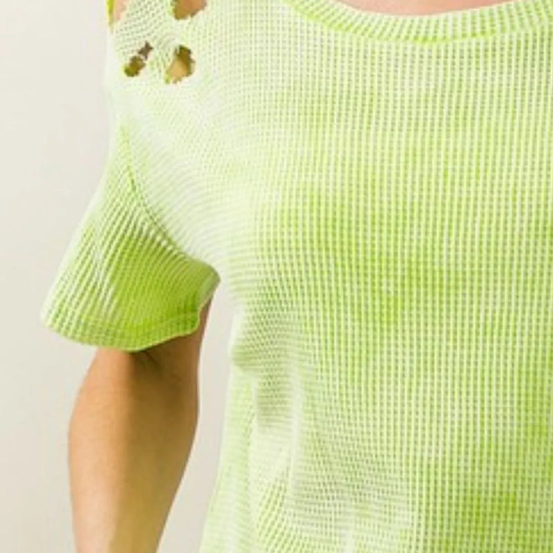 BiBi Laser Cut Mineral Washed Loose Fit Thermal Top