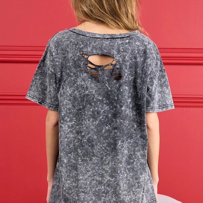 BiBi 4th Of July Theme Mineral Washed Laser Cut Top