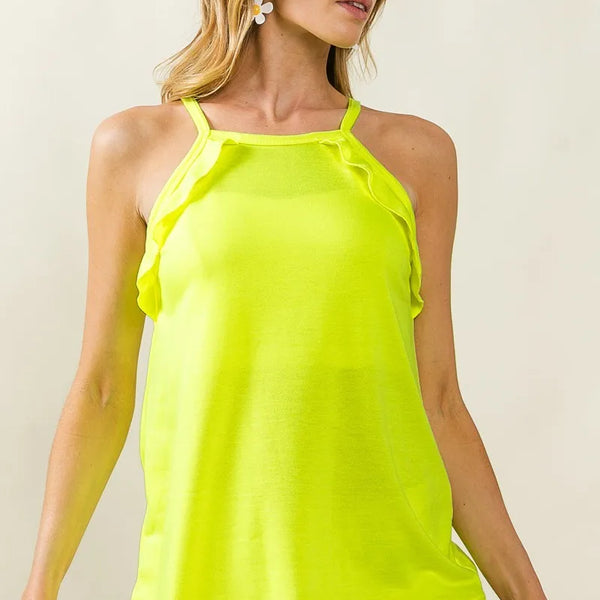 BiBi French Terry Knit Ruffled Detail Sleeveless Top