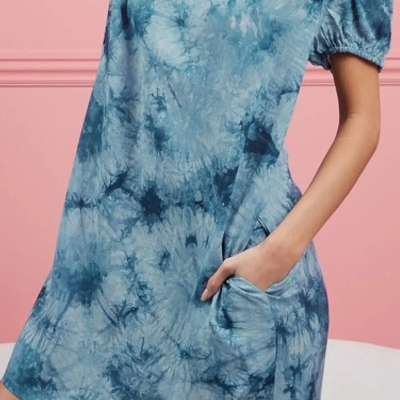 BiBi Puff Sleeve With Side Pockets Tie Dye Dress