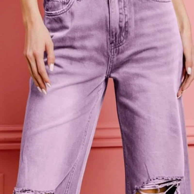 BiBi Distressed Vintage Washed Wide Leg Pants