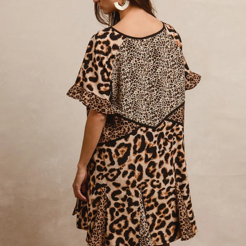 BiBi Leopard Prints Mix and Match Short Sleeves Dress