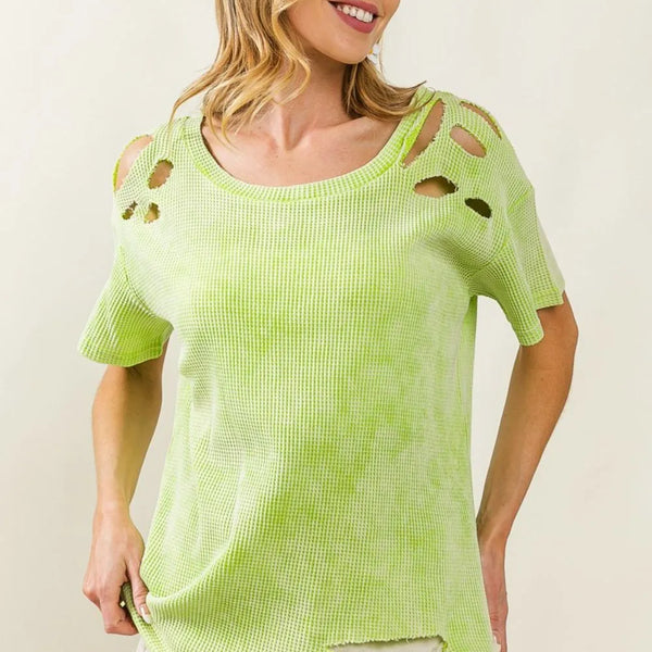 BiBi Laser Cut Mineral Washed Loose Fit Thermal Top