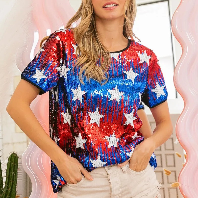 BiBi American Theme Star Pattern Sequin Top