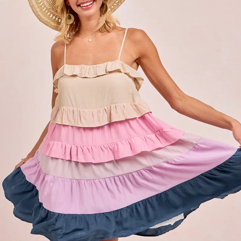 BiBi Color Blocked Tiered Dress