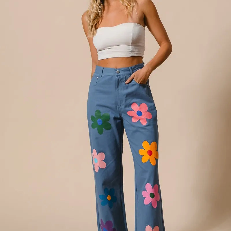 BiBi Flower Print Straight Legs Pants