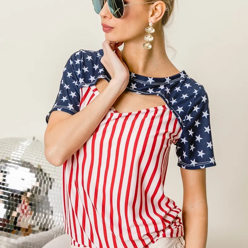 BiBi American Flag Theme Front Cut Out Top