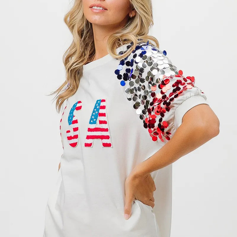 BiBi American Flag Theme Sequin Top