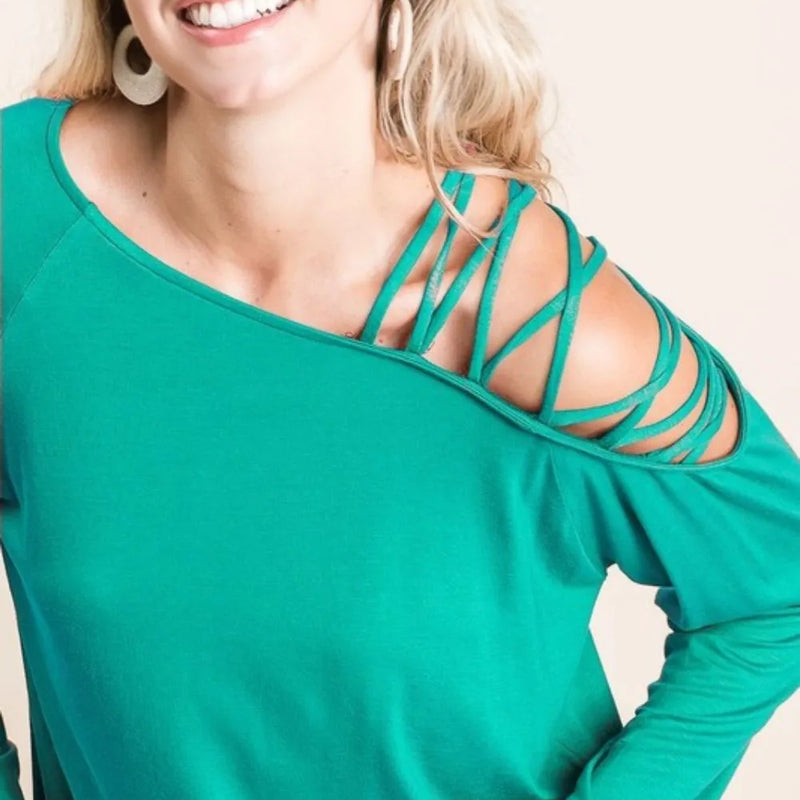 BiBi Jersey Knit One Shoulder Top with Criss Cross