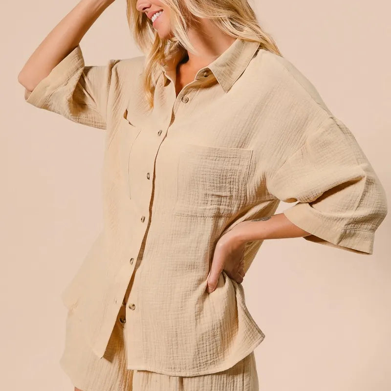 BiBi Crinkle Gauze Shirt and Short Set