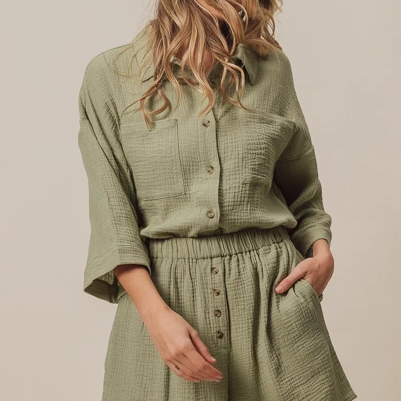 BiBi Crinkle Gauze Shirt and Short Set