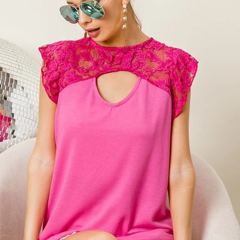 BiBi French Terry Knit Cut Out Detailed With Lace