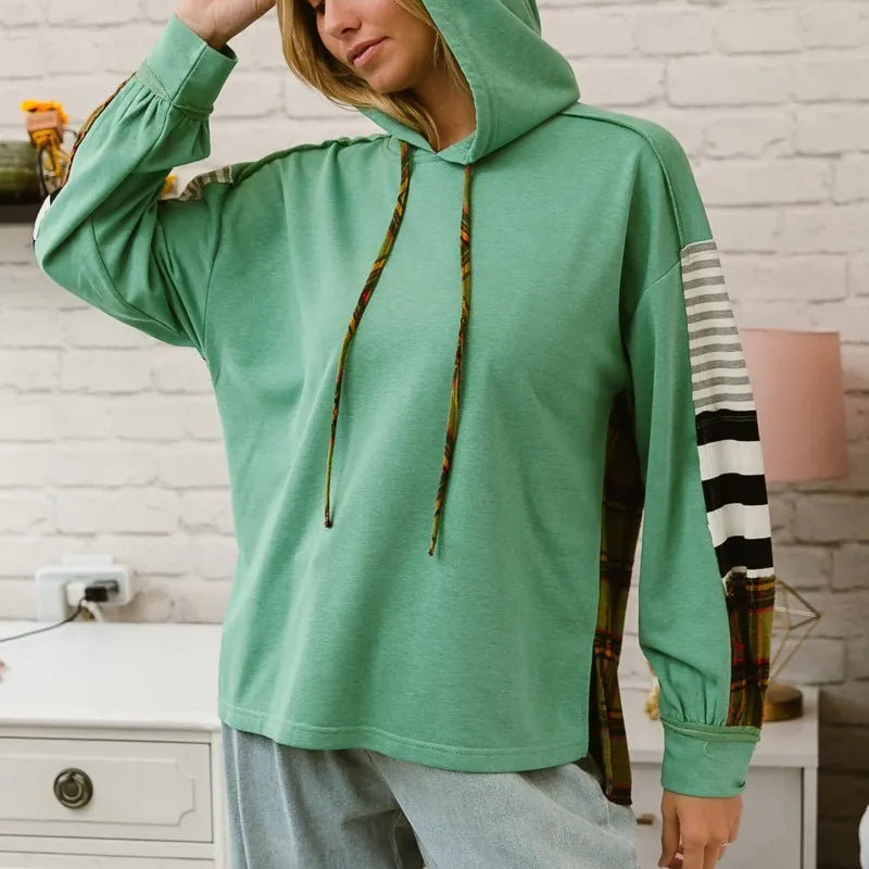 BiBi Plaid With Stripes Mix Match French Terry Hoodie