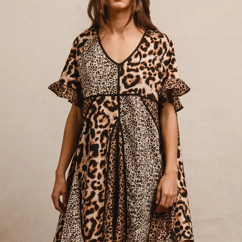 BiBi Leopard Prints Mix and Match Short Sleeves Dress