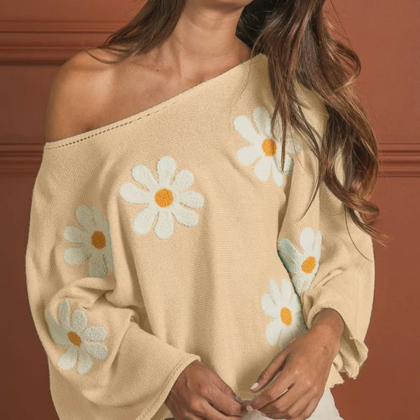 BiBi Flower Embroidery Loose Fit Knit Top