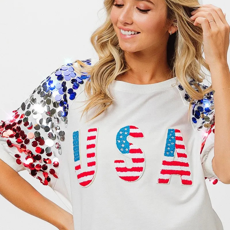 BiBi American Flag Theme Sequin Top