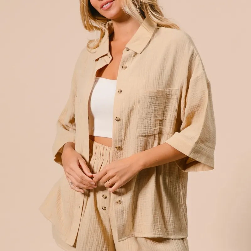 BiBi Crinkle Gauze Shirt and Short Set