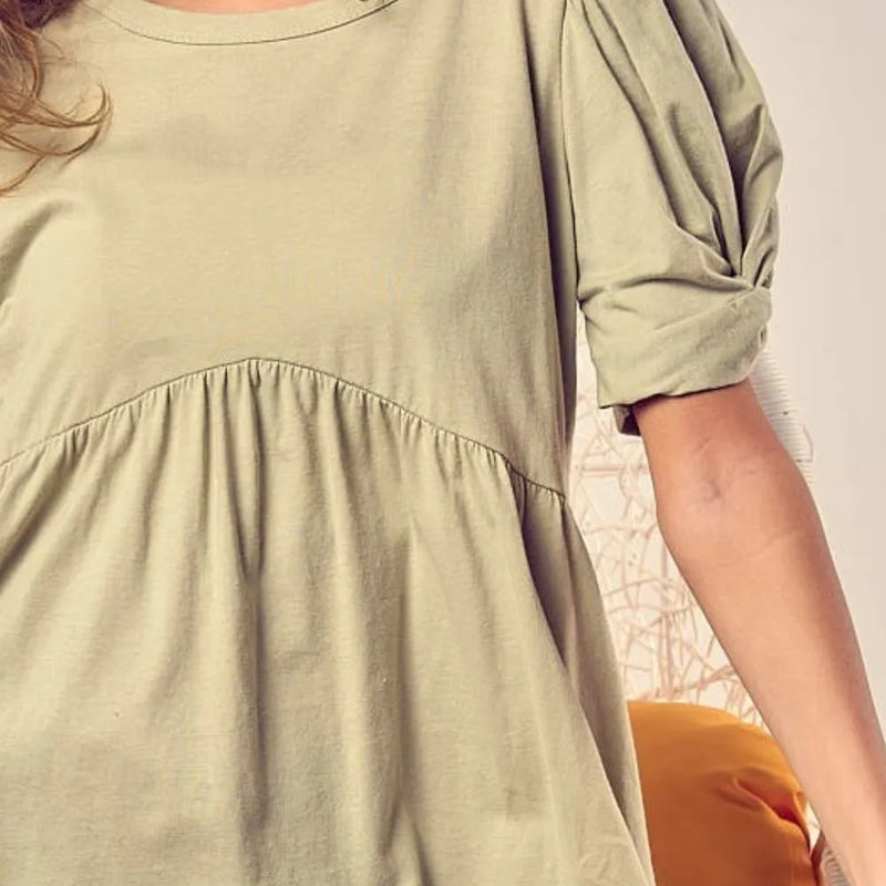 BiBi Cotton Span Knit With Puff Sleeve Baby Doll Top