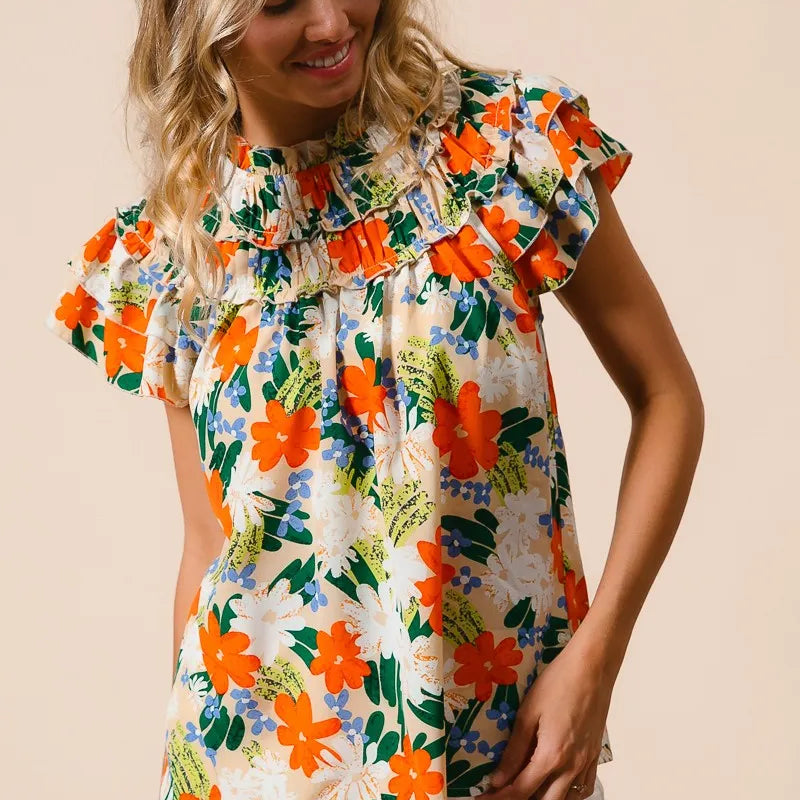 BiBi Multi Color Floral Print Woven Top