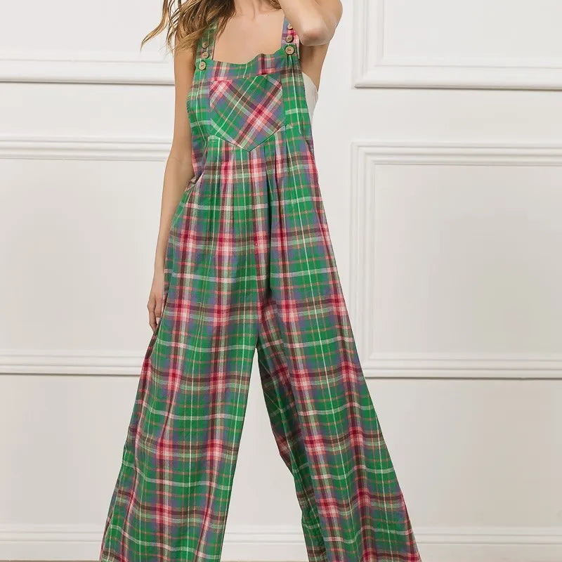BiBi Multi Color Check Plaid Overall