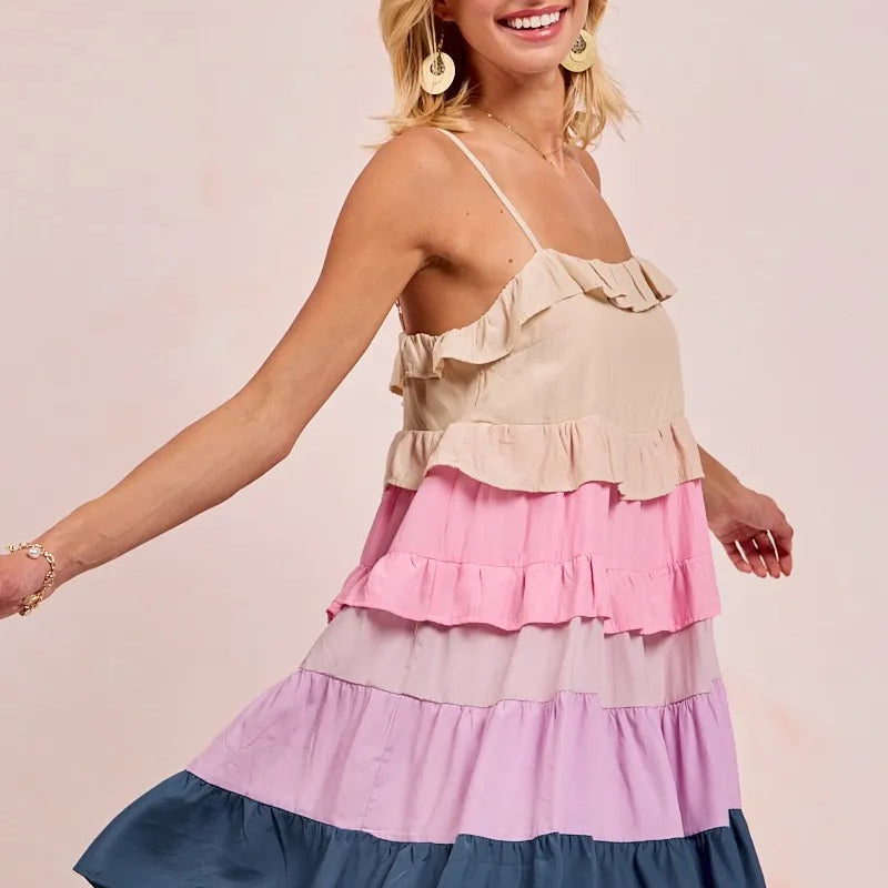 BiBi Color Blocked Tiered Dress