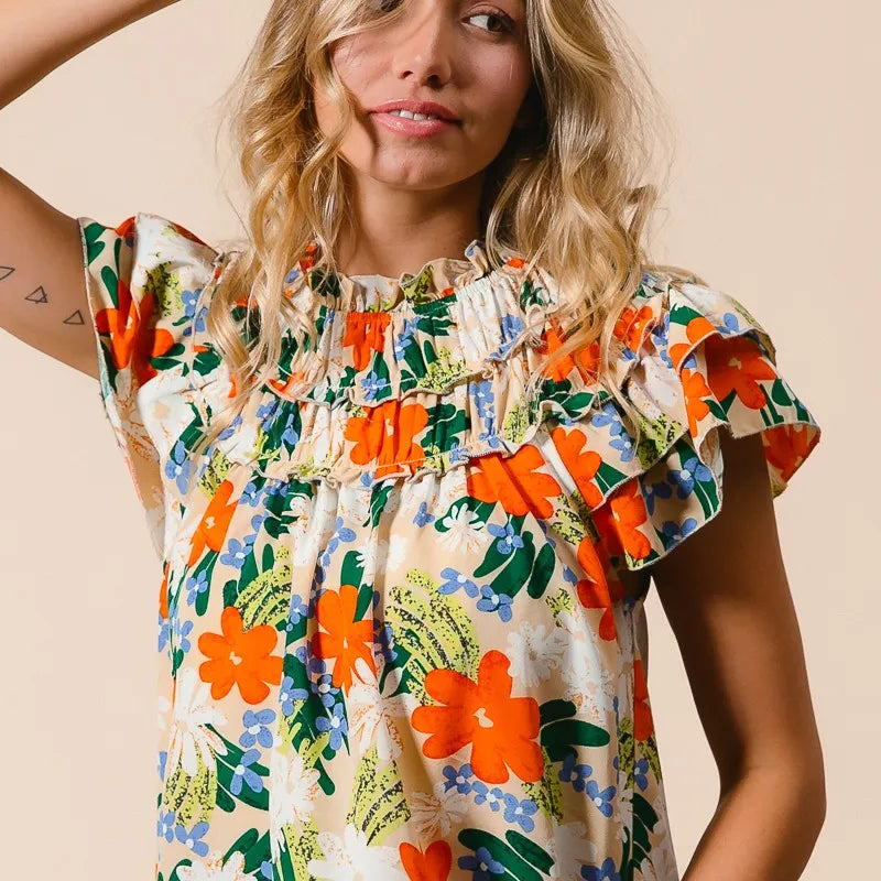 BiBi Multi Color Floral Print Woven Top