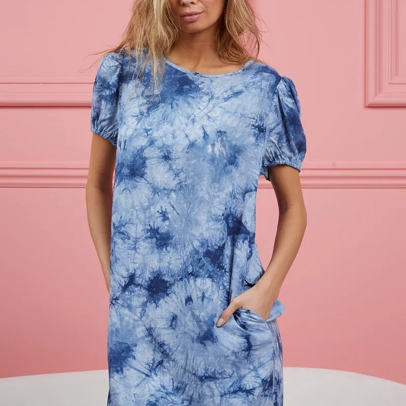 BiBi Puff Sleeve With Side Pockets Tie Dye Dress