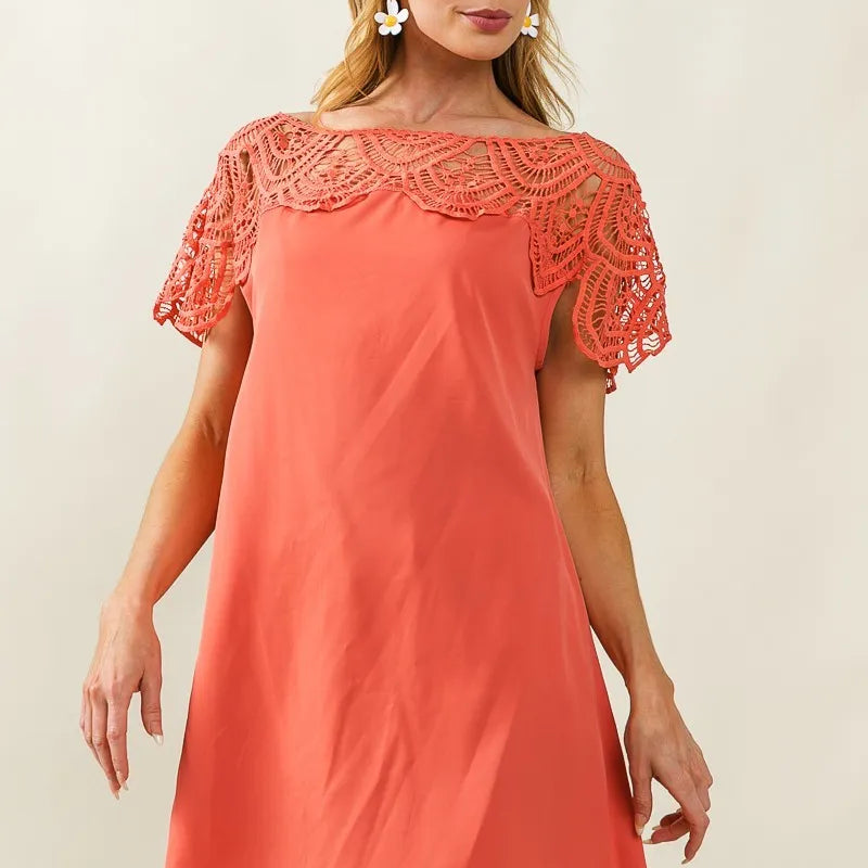 BiBi Crochet Lace Yoke Detailed Wrinkled Dress