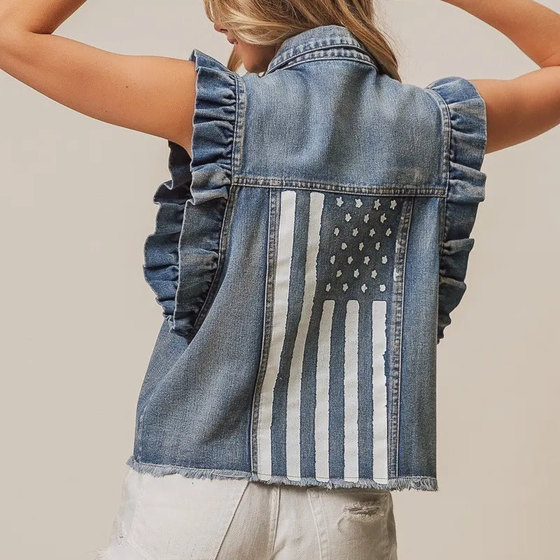 BiBi American Flag Washed Denim Jacket