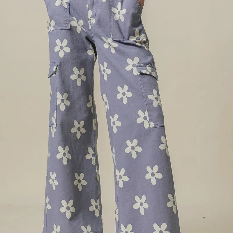 BiBi Flower Printed Side Pocket Wide Pants
