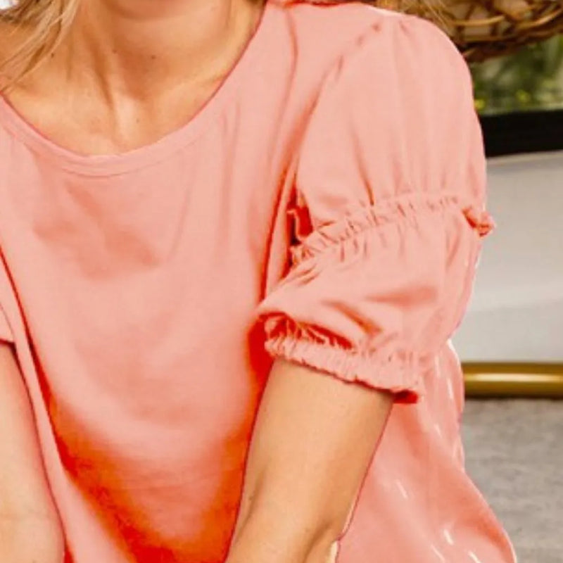 BiBi Cotton Span Shrring Detailed Round Neck Top