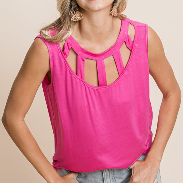 BiBi Cutout Round Neck Sleeveless Top