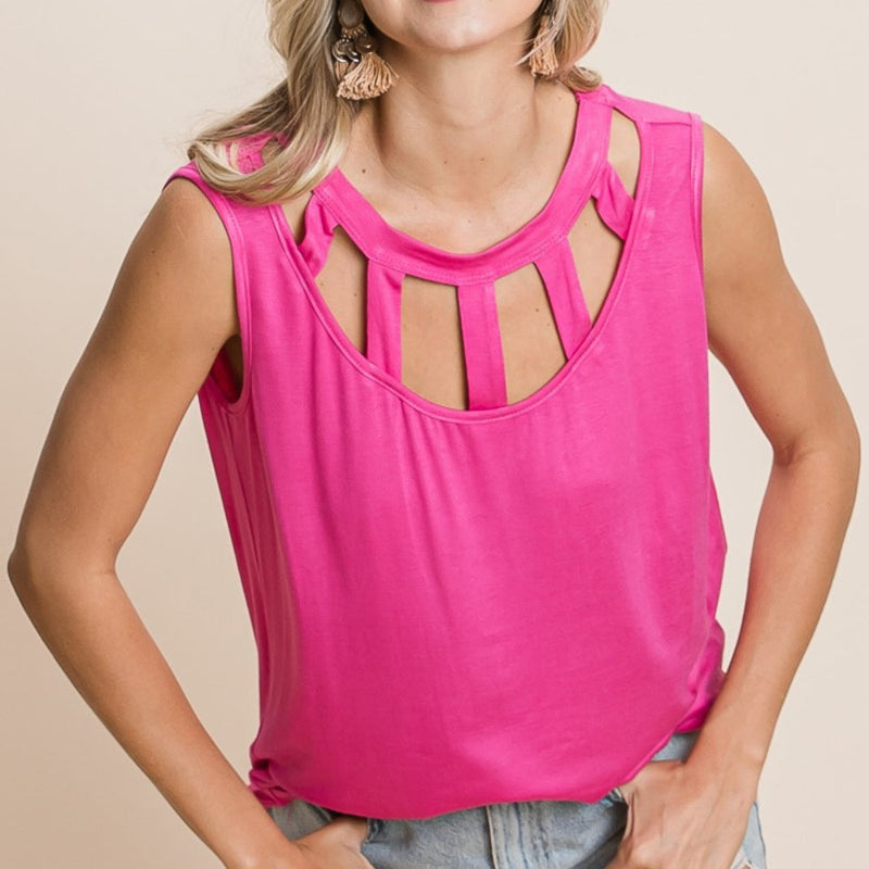 BiBi Cutout Round Neck Sleeveless Top