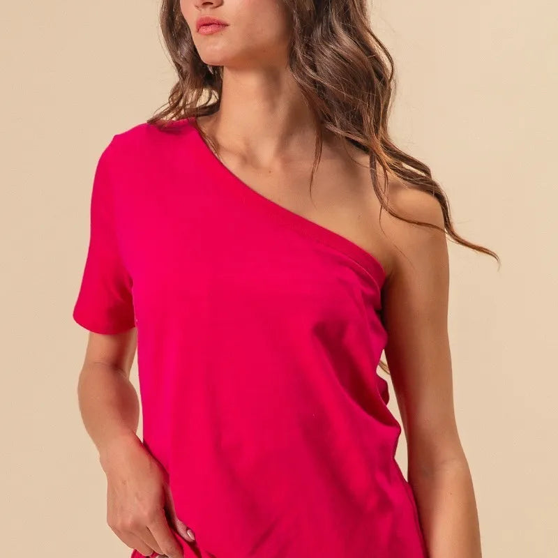 BiBi Cotton Span Knit One Shoulder Top