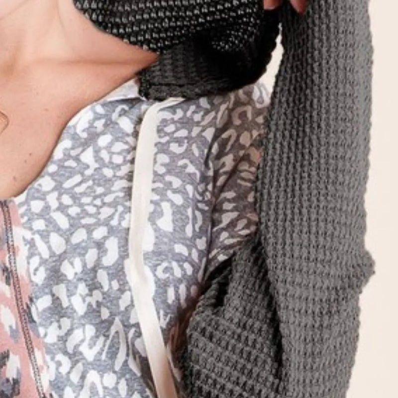 BiBi Popcorn Waffle Knit Hoodie With Print Block Front