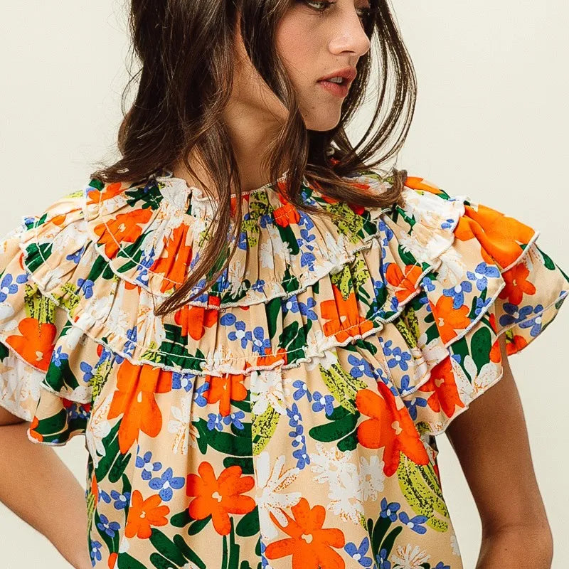 BiBi Multi Color Floral Print Woven Top
