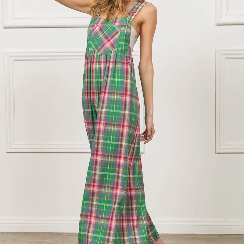BiBi Multi Color Check Plaid Overall