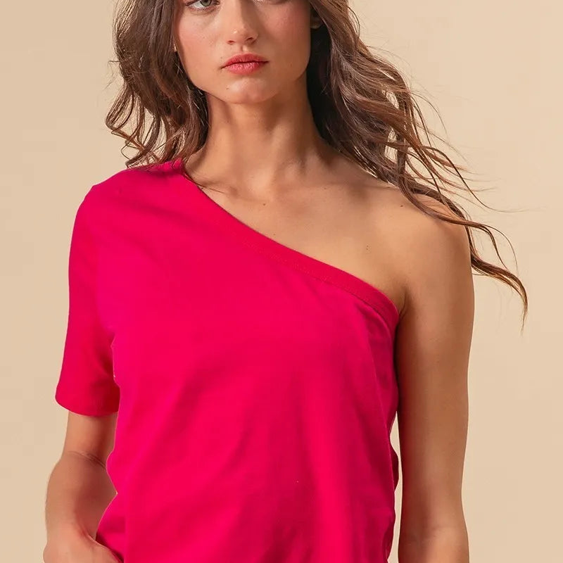 BiBi Cotton Span Knit One Shoulder Top
