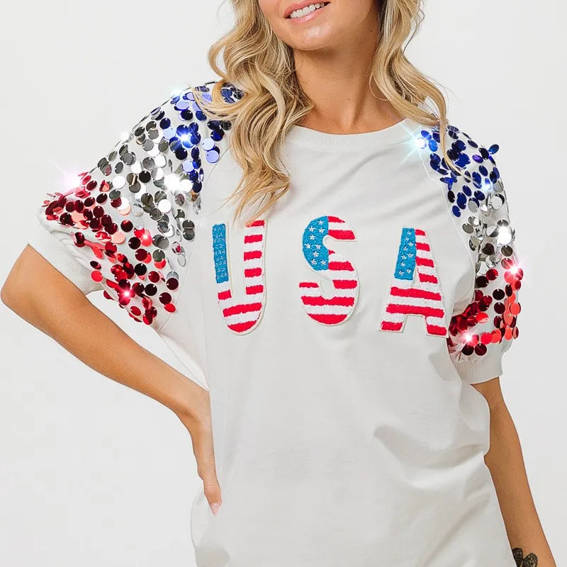 BiBi American Flag Theme Sequin Top